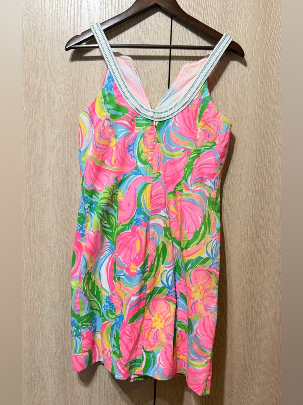 Lilly Pulitzer Tessa Shift Dress Size 4 Pink Tropical Print So A Peeling Cotton - Picture 9 of 15